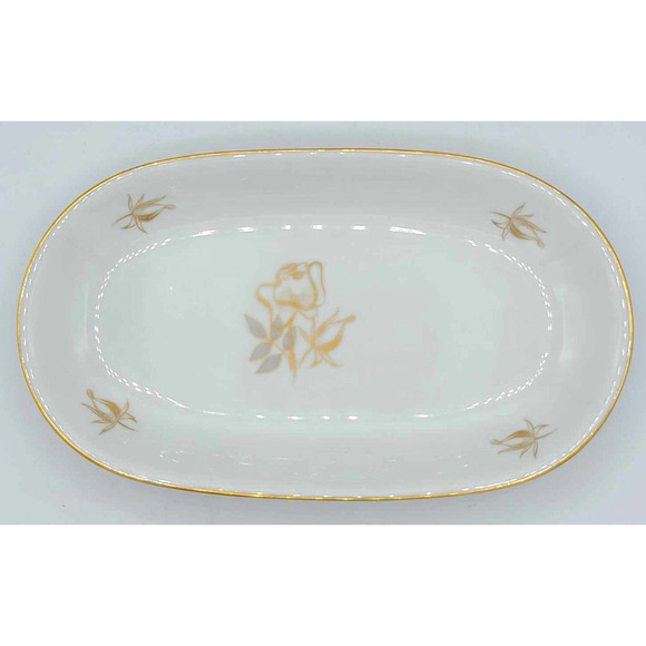 Vintage KPM Krister Germany 9 3/4" Oval Small Serving Platter. Gold Rose Design - Picture 6 of 9